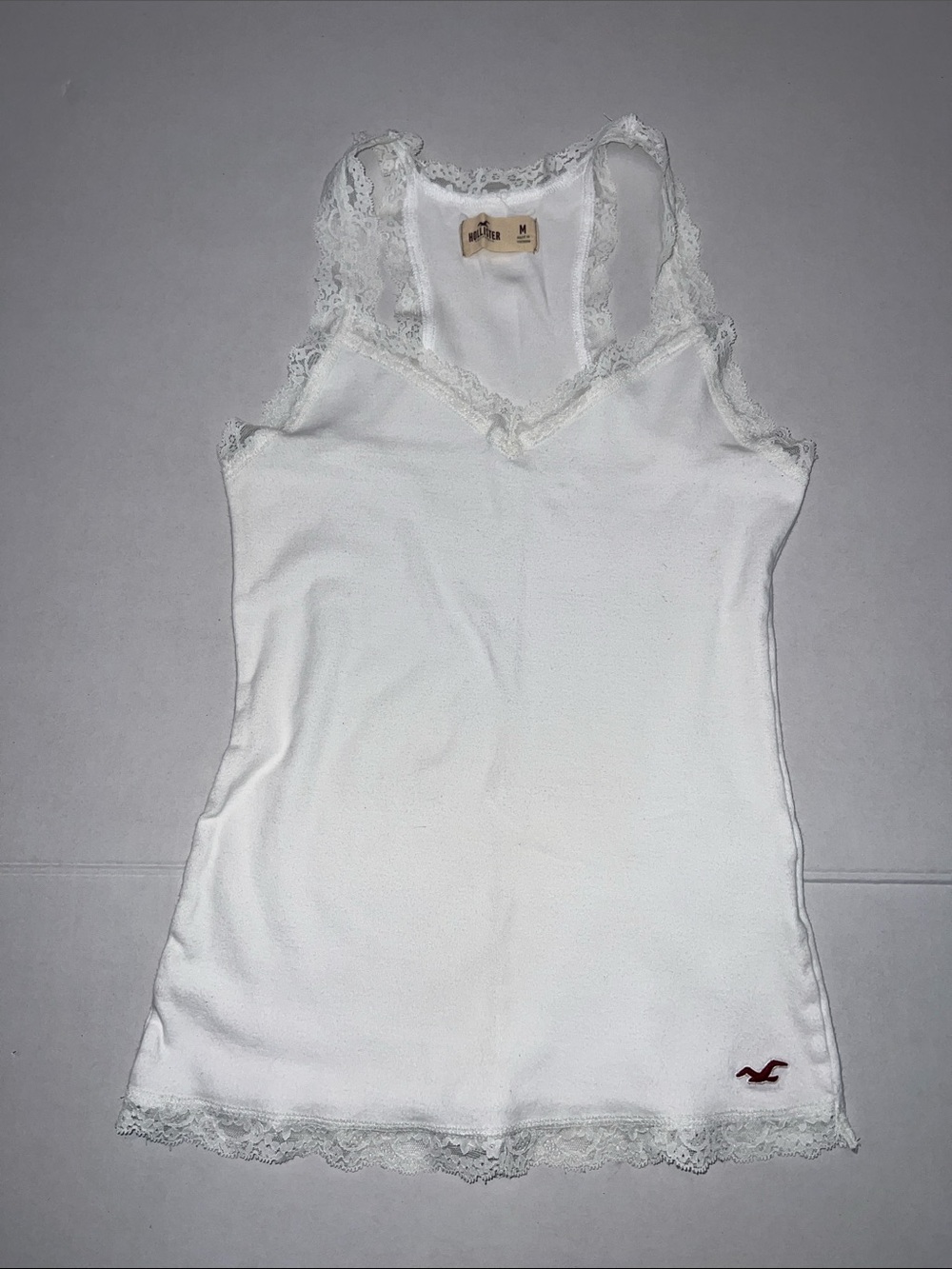 Hollister Y2K white Lace Trim Racerback Cami Tank Top Bella Swan Coquette size M